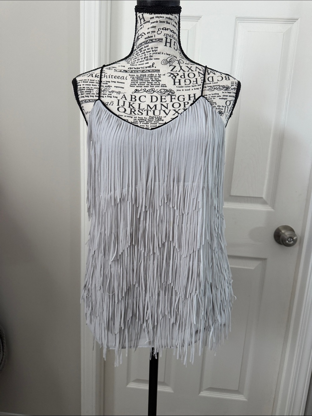 Naked Zebra Light Gray Fringe Slip Cami